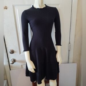 Kate Spade Sweater Knit Pointelle Dress Ruffle Neck Sleeves Fit & Flare Academia